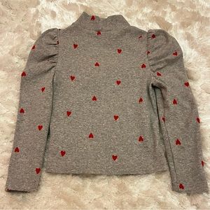 Baby Gap Girls Puff Sleeve Turtleneck Sweater Grey Hearts 5 Years